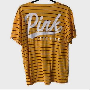 Victoria Secret PINK Yellow V Neck w/ Blue Stripes